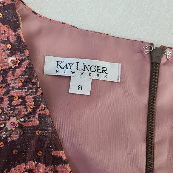 Kay Unger womens sleeveless V neck midi burgundy jacquard floral midi Size 8 - Picture 12 of 13